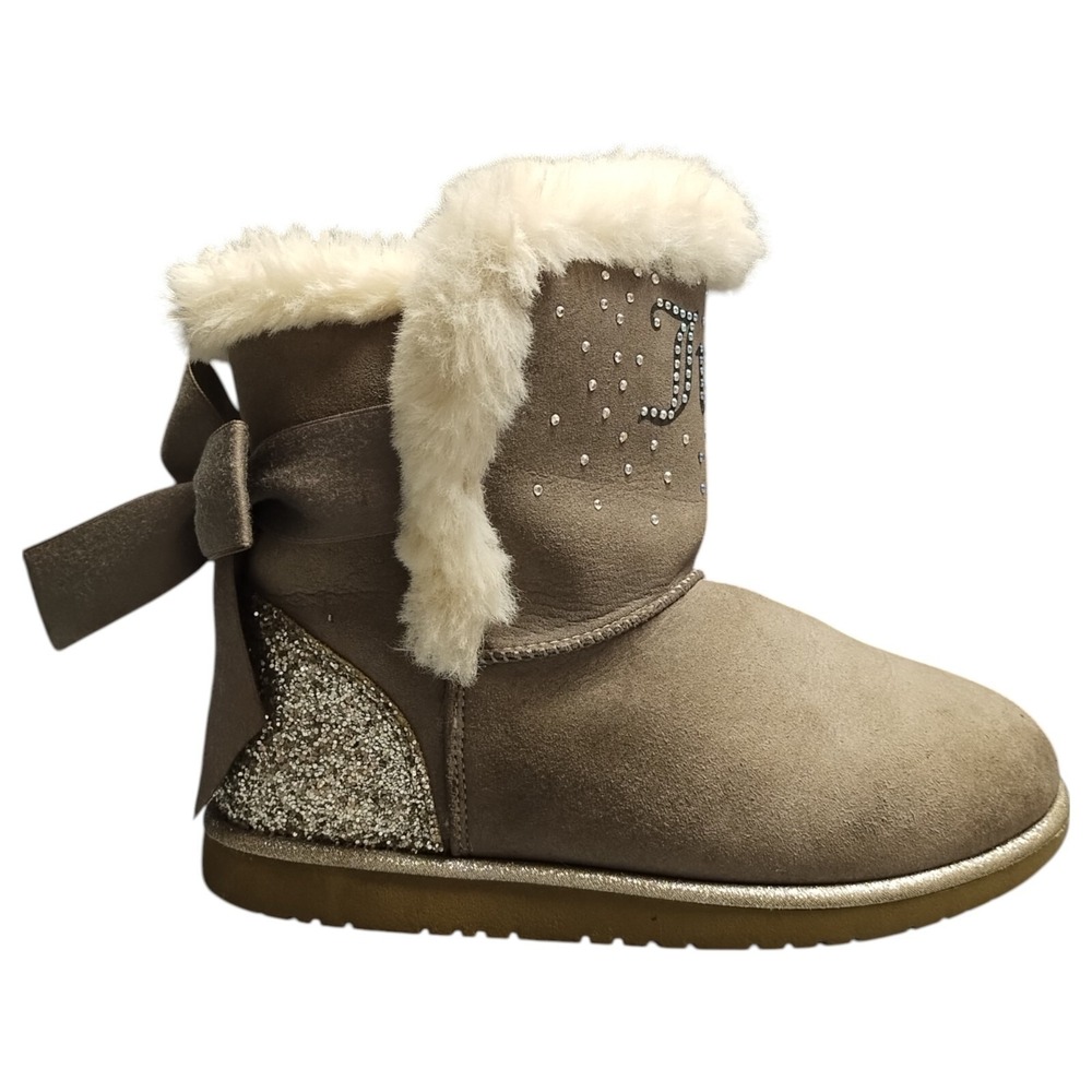 Juicy Couture Burbank Rhinestone Faux Fur Boots Womens US 4M Gray White Pull On‎